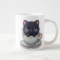 Süße Kawaii-Schwarze Katze in einer Vintage-Blumen