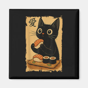 Süße Kawaii-Schwarze Katze isst Sushi Lustige Japa Magnet