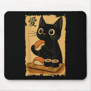 Süße Kawaii-Schwarze Katze isst Sushi Lustige Japa Mousepad
