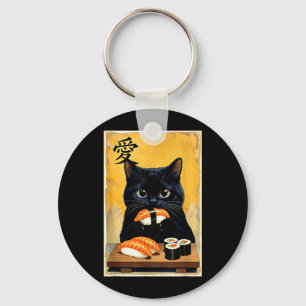 Süße Kawaii-Schwarze Katze isst Sushi Lustige Japa Schlüsselanhänger