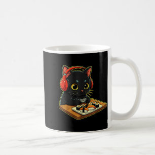 Süße Kawaii schwarze Katze lustige Sushi Retro Jap Kaffeetasse