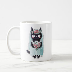 Süße Kawaii-Schwarze Katze mit Schleier Kaffeetasse