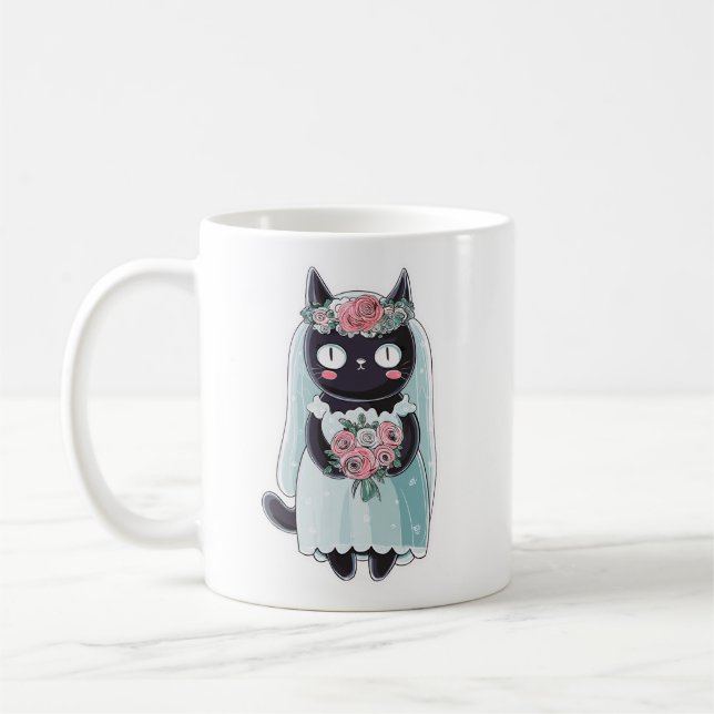 Süße Kawaii-Schwarze Katze mit Schleier Kaffeetasse (Links)