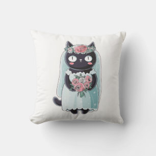 Süße Kawaii-Schwarze Katze mit Schleier Kissen
