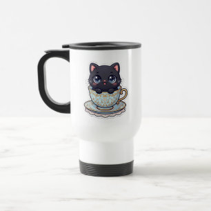 Süße Kawaii Schwarze Katze Vintage Teetasse Isolie