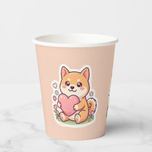 Süße Kawaii Shiba Inu Hund Herz Geburtstag Papierb Pappbecher