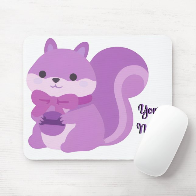 Süße Kawaii sitzende Eichhörnchen-Lila-Maus Mousepad (Mit Mouse)