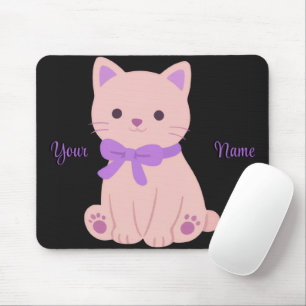Süße Kawaii sitzende Katze lila Schleife benutzerd Mousepad