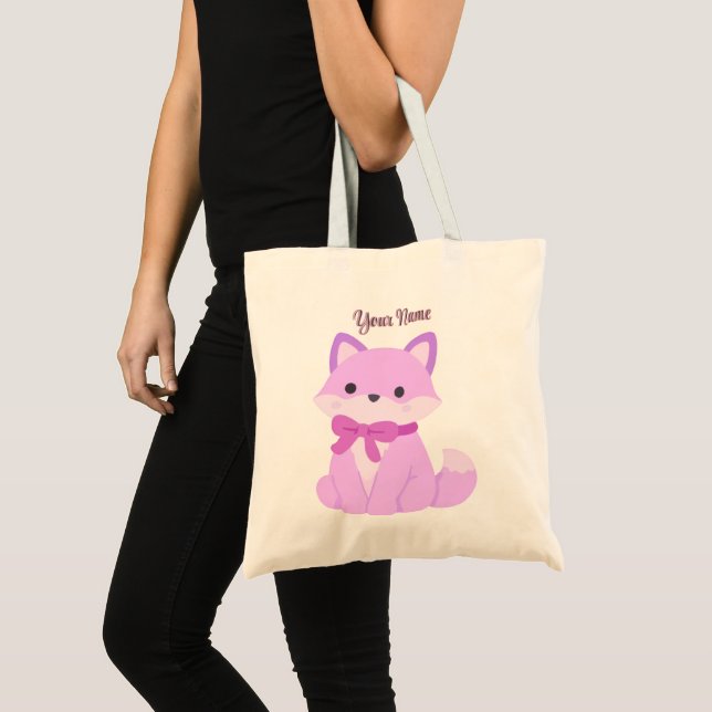 Süße Kawaii Sitzende Lavendel-Fuchs-Bogen-Tasche Tragetasche (Vorderseite (Produkt))