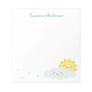 Süße kawaii Sonne und Wolke personalisierter Name Notizblock