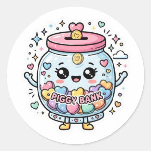 Süße Kawaii Sparbüchse Charity Jar Herz CoSticker Runder Aufkleber