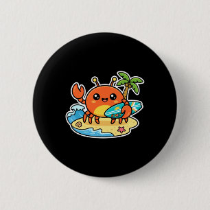 Süße Kawaii Surfcrab Aloha Strand Sommer Button