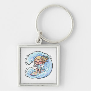 Süße Kawaii Surferin Ozeanwelle Sommer Strand S Schlüsselanhänger