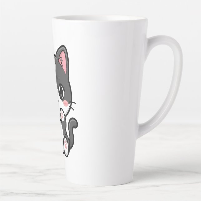 Süße Kawaii-Tabby-Kätzchen-Illustration Milchtasse (Rechts)