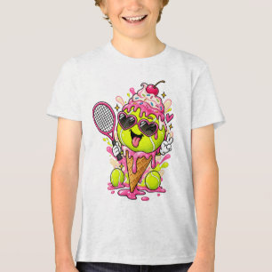 Süße Kawaii-Tennisliebhaber-Grafik Eiscreme Kinder Tri-Blend Shirt
