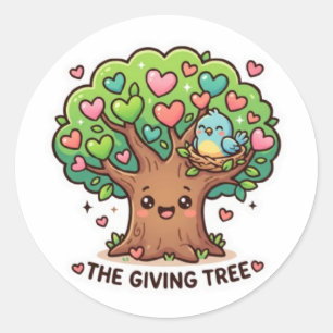 Süße Kawaii-The-Giving-Tree-Herz-Blätter KiSticker Runder Aufkleber