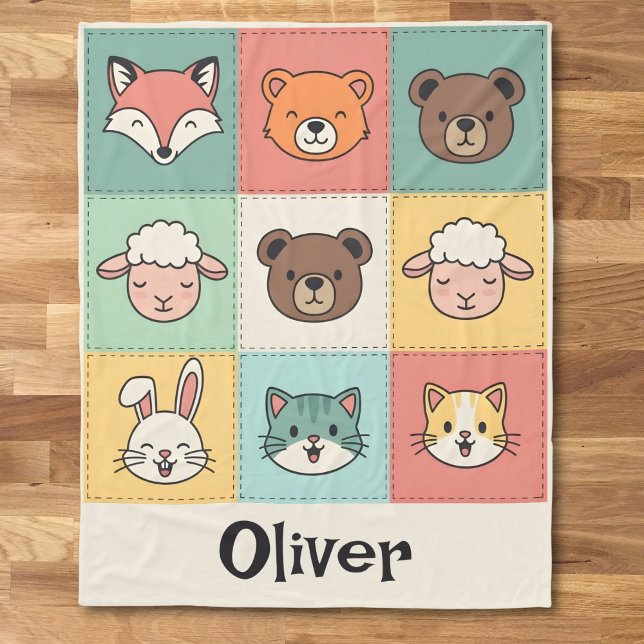 Süße Kawaii-Tier-Patchwork-Kinderzimmer Fleecedecke (Von Creator hochgeladen)