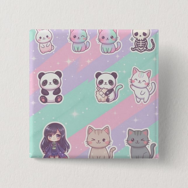 Süße Kawaii-Tiere Pastell Glitter-Abzeichen Button (Vorderseite)
