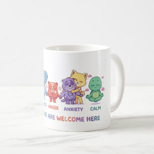 Süße Kawaii-Tiere Psychische Gesundheit Emotionen Kaffeetasse