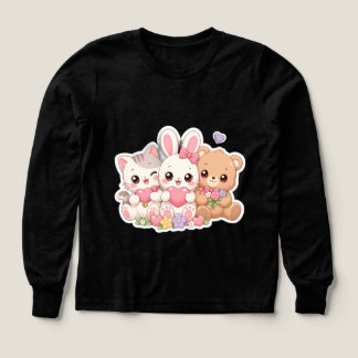 Süße Kawaii-Tierfreunde Herzen Blumen Pastell T