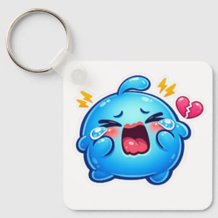 Süße Kawaii Traurige Blaue Schleimfigur Weint mit Schlüsselanhänger
