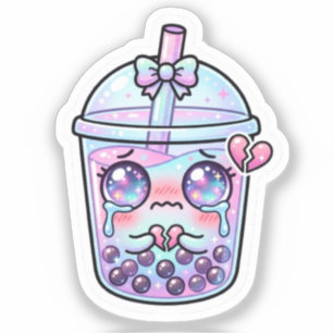 Süße Kawaii Traurige Boba Milchtee Weint mit Gebro Aufkleber