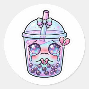Süße Kawaii Traurige Boba Milchtee Weint mit Gebro Runder Aufkleber