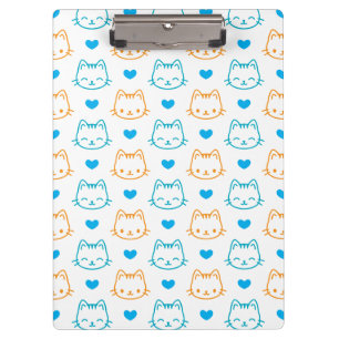 Süße Kawaii Türkis und Orange Katzen-Gesichter-Mus Klemmbrett