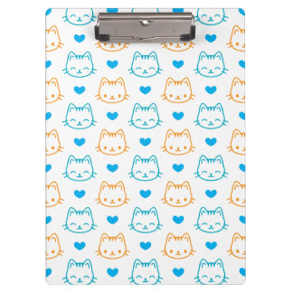 Süße Kawaii Türkis und Orange Katzen-Gesichter-Mus Klemmbrett