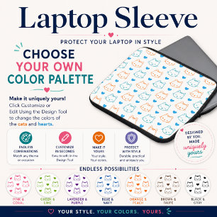 Süße Kawaii Türkis und Orange Katzen-Gesichter-Mus Laptopschutzhülle