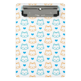 Süße Kawaii Türkis und Orange Katzen-Gesichter-Mus Mini Klemmbrett