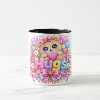 Süße Kawaii Umarmungen Teddybär Pastell Rosa Flora Tasse