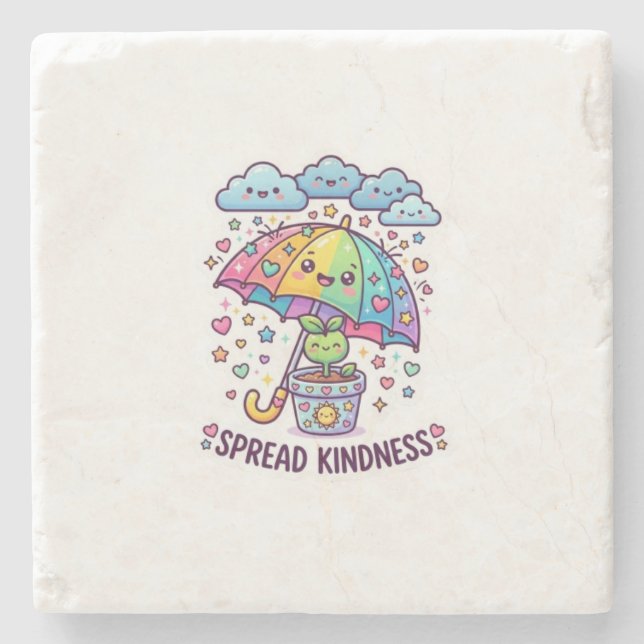 Süße Kawaii Verspreite Freundlichkeit Regenschirm  Steinuntersetzer (Vorderseite)