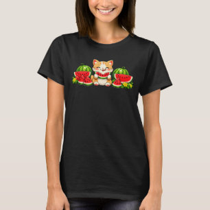 Süße Kawaii Wassermelone Katze Sommer Cartoon T-Shirt