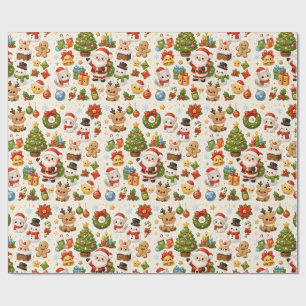 Süße Kawaii Weihnachtsfiguren Geschenkpapier