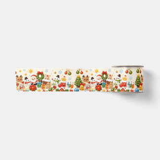 Süße Kawaii-Weihnachtsfiguren-Geschenkpapier Satinband