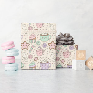 Süße Kawaii-Weihnachtsleckereien Pastell-Cupcakes Geschenkpapier