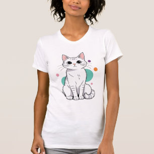 Süße Kawaii Weiße Katzen Cartoon T-Shirt