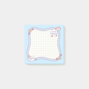 Süße Kawaii-Wolke Regenbogen Pastell Blau Grid Pos Post-it Klebezettel