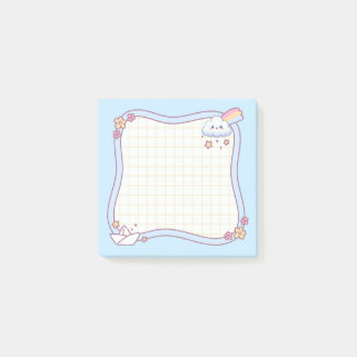 Süße Kawaii-Wolke Regenbogen Pastell Blau Grid Pos Post-it Klebezettel