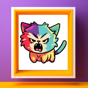 Süße Kawaii wütende Katze - Pop Art fauchende Kitt Fotodruck