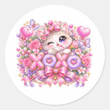 Süße Kawaii XOXO Katze Pastell Rosa Romantische Li