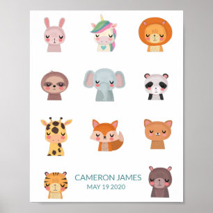 Süße Kawaii-Zen-Tiere Illustration Personalisiert Poster