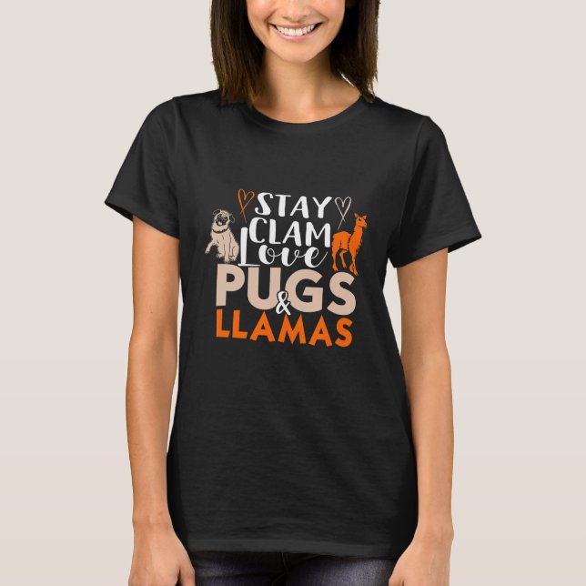 Süße Keep Calm Liebe Mops Und Lama Idee T-Shirt (Vorderseite)