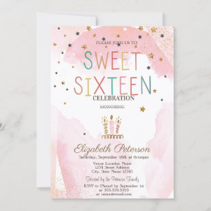 Süße Kerzen Sterne Farbige Sweet 16 Einladung