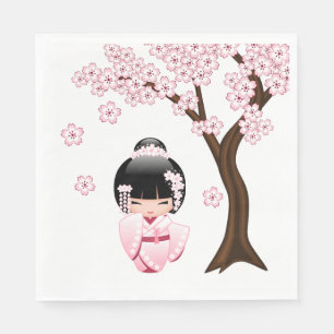 Süße Kimono Kawaii Kokeshi-Puppe Serviette