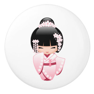 Süße Kimono-Kokeshi-Puppe Kawaii Keramikknauf
