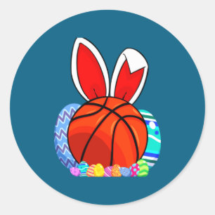 Süße Kinder Basketball Osterei Hase T-Shirt Runder Aufkleber