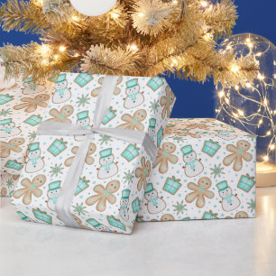 Süße Kinder Blaue Weihnachten Lebkuchenmann Geschenkpapier