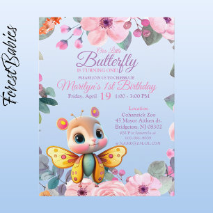 Süße Kinder Blumen Schmetterling Baby Mädchen 1. G Postkarte